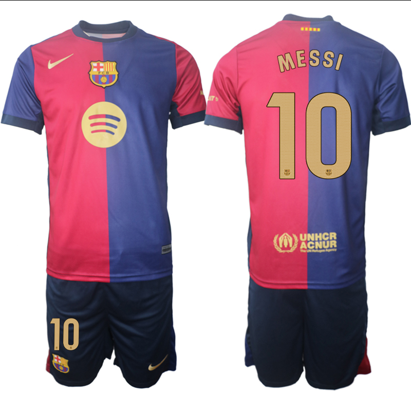 Men 2024-2025 Club Barcelona home Red blue 10 Soccer Jerseys